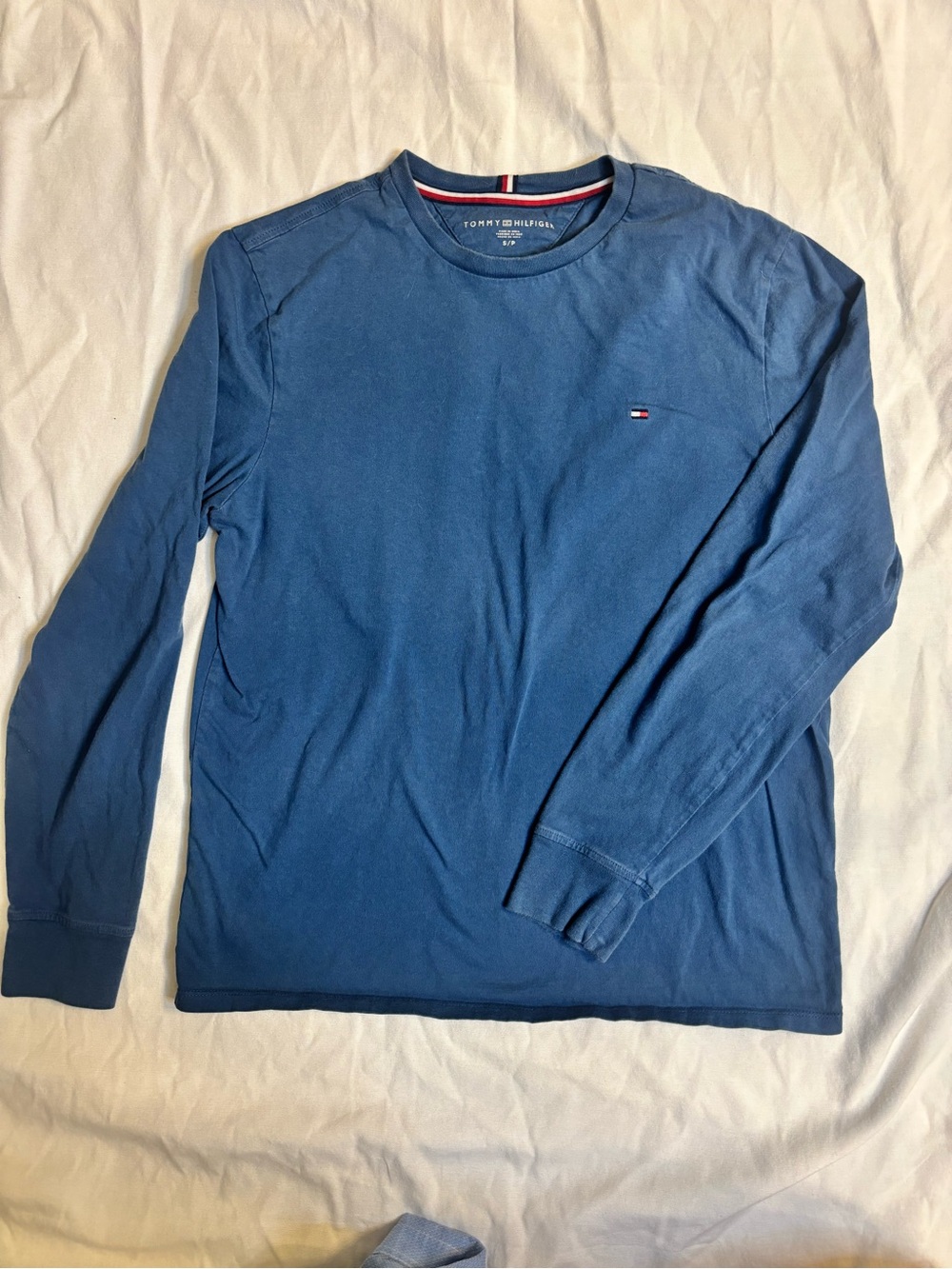 Tommy Hilfiger Mens Small Blue Long Sleeve Crewneck Logo Shirt